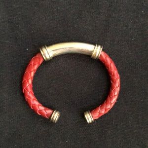 Silver and leather braid bracelet